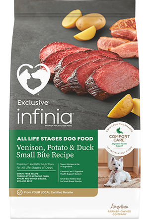 Exclusive Infinia Venison, Potato & Duck Small Bite Recipe All Life Stages Dog Food